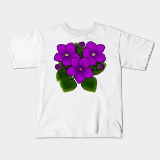 Purple African Violets in White Kids T-Shirt